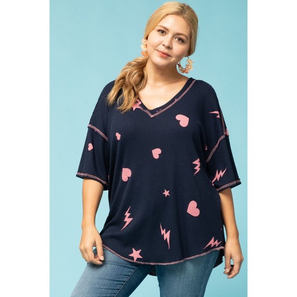 Entro Navy & Pink Waffle Knit Top - Picture 2 of 7